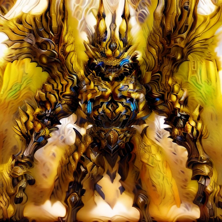 (Pokémon) (Zeraora), (masterpiece, best quality, detailed:1.2), (nj5furry), (medieval armor:1.3) sparkling skin, Vibrant colors, 4K, GOLD armor, Its full plate armor emphasizes the muscles. big muscle (pecs, triceps, traps) unusually developed muscular body, body full of huge muscles. showing off muscles, pectorales enormes. Exaggeratedly huge muscles. Gigachad Muscular, Very muscular, Large pecs, Spread wings, It has wings. have big wings. has 10 large wings. It has large golden wings. The feathers on its wings are detailed and realistic.