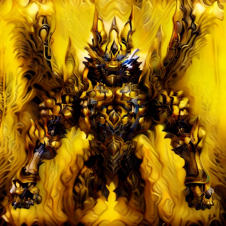 (Pokémon) (Zeraora), (masterpiece, best quality, detailed:1.2), (nj5furry), (medieval armor:1.3) sparkling skin, Vibrant colors, 4K, GOLD armor, Its full plate armor emphasizes the muscles. big muscle (pecs, triceps, traps) unusually developed muscular body, body full of huge muscles. showing off muscles, pectorales enormes. Exaggeratedly huge muscles. Gigachad Muscular, Very muscular, Large pecs, Spread wings, It has wings. have big wings. has 10 large wings. It has large golden wings. The feathers on its wings are detailed and realistic.