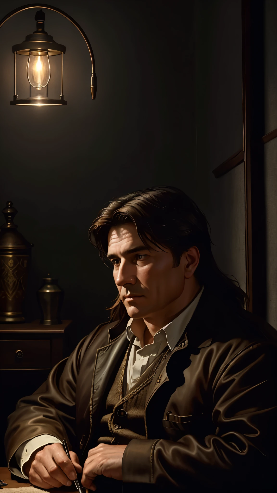 Captivating portrait of Garen: 1.2, showcasing a realistically perfect face with an impeccable structure, delicate features, and perfectly sculpted hands. The subject, Gabe Newell, gazes intently from the canvas, a close-up oil painting in the style of the 19th century. The artwork is rendered with Octane Render in Unreal Engine 5 to achieve an exceptional level of detail and realism.
Atmospheric lighting illuminates the scene, creating a warm, inviting ambiance akin to Frederic Remington, HW Hansen, or Charles Marion Russell's masterpieces. The portrait is detailed to the point of hyper