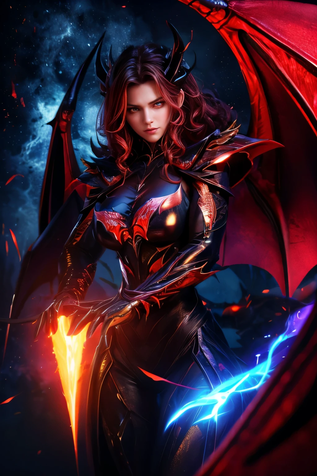 (best quality,4k,8k,highres,masterpiece:1.2),ultra-detailed,(realistic,photorealistic,photo-realistic:1.37), (girl like a bat out of hell), full body, intense expression, demon Wings, flowing hair, athletic physique, dark clothes, dramatic lighting, high contrast, powerful dynamic lines, vibrant colors, fierce eyes, sharp fangs, ethereal atmosphere, intense energy, flying objects, shattered debris, swirling smoke, epic background, moonlit night, mysterious shadows
,demonictech,better_hands,hands