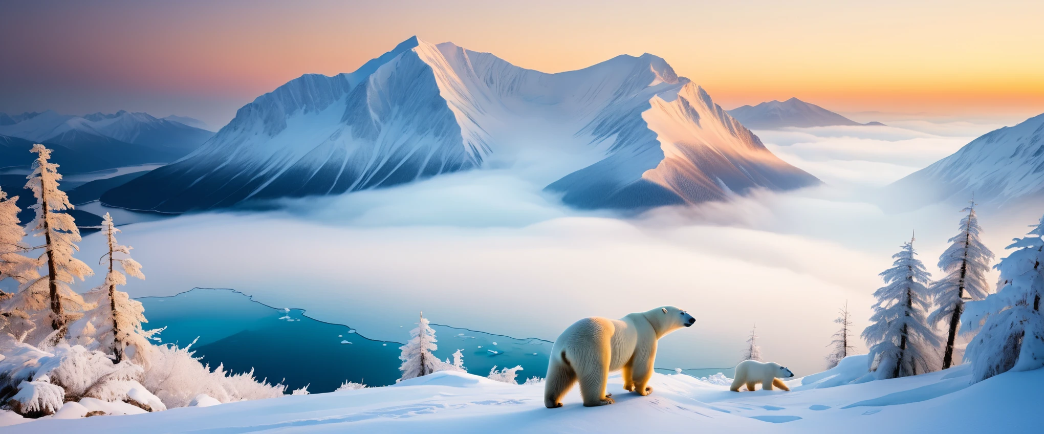 photography，立体photography，Large depth of field，High Definition，风景photography,National Geographic award-winning works,8k,George Digarakis，（polar bear），（polar bear），大ice块，lake，，远景snow山，Mid-ground mist pine，近景ice山，ice凌，Cool and warm colors，snow山，snow景，下snow，snow山，ice山的特写镜头，ice，cool and warm colors，snow山，snow景，snow，（RAW photos，best quality），（Reality，照片Reality感：1.3），masterpiece，Extremely beautiful，high resolution，The original，Perfect lighting，（RAW photos，Best quality），（reality，照片reality感：1.3），masterpiece，Extremely exquisite and beautiful，high resolution，Original，Perfect lighting，（Extremely detailed CG：1.2），Unite，2k wallpaper，Amazing，Fine details
