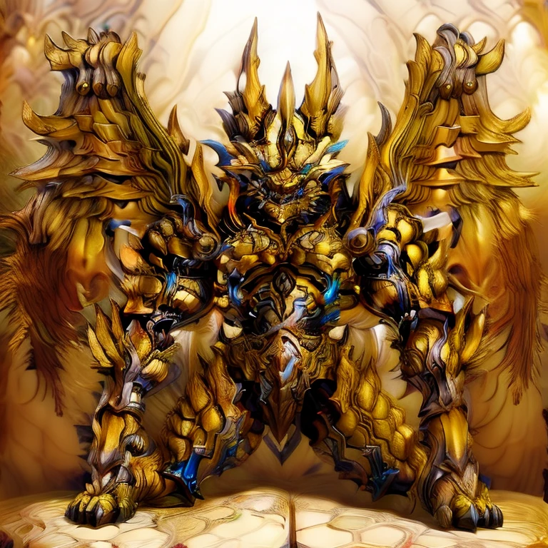 (Pokémon) (Zeraora), (masterpiece, best quality, detailed:1.2), (nj5furry), (medieval armor:1.3) sparkling skin, Vibrant colors, 4K, GOLD armor, Its full plate armor emphasizes the muscles. big muscle (pecs, triceps, traps) unusually developed muscular body, body full of huge muscles. showing off muscles, pectorales enormes. Exaggeratedly huge muscles. Gigachad Muscular, Very muscular, Large pecs, Spread wings, It has wings. have big wings. has 10 large wings. It has large golden wings. The feathers on its wings are detailed and realistic.sitting on the throne,