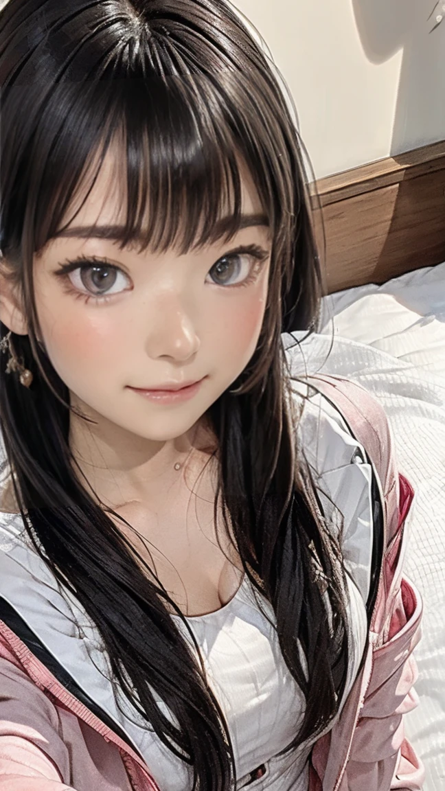 ((((highest quality)))), (((Ultra-precision CG 16K))), (((masterpiece))), (((Very detailed))), (((Extremely detailed))), (((Black outline:1.3, Written boundary depth:1.3 , Written soft outline))), Blur, Bokeh, Maximum clarity and sharpness,Multilayer Texture, Surface Shading, Cinematic lighting, Beautiful details sparkle ,Perfect Proportions, Limited to one woman, BREAK accurate, Anatomically correct, Highly detailed face and skin texture, drawn in detail, Highly detailed facial and skin texture, Detailed eyes, beautiful hair, Beautiful Japanese Idol face, Beautiful and beautiful eyes, Beautiful body, Beautiful breasts, Beautiful thighs, Beautiful legs, Beautiful fingers, (Beautiful views) , skinny body, ((Beautiful Skin)), ((Skin Texture)) BREAK breast enlarged, large Breasts, perky , (blush, archaic smile:1.3, brown eyes, pink cheek, Double eyelids, Thin eyebrows, narrow eyes:1 Natural cheeks, Glossy skin, Fair skin:1.2, (Glossy lips:1.4, shiny lips: 1.4 ), high school student, Attractive adult woman ) , twin braid, Long Hair, Striped Hair, Hair Intake, Inner hair color, BREAK (casual, wearing outerwear outfits to button up:1.3) , nail art, necklace, Bridal Ring, wearing a watch BREAK (((\(lying down on a bed\):1.3 , from front, from above , full body Shot, long shot, looking at viewer,