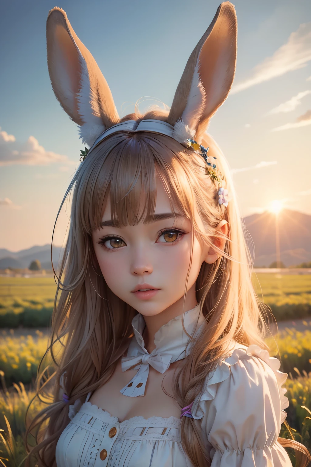 Rabbit Ears Field、Very detailed rabbit ears、Fluffy bunny ears、Rabbit ears scenery、Surreal rabbit ears environment、Soft rabbit fur texture、Intricate rabbit ears pattern、Fantastic rabbit ears、夢のようなRabbit ears scenery、Peaceful rabbit ears on the grass、(highest quality、4k、8k、High Resolution、masterpiece: 1.2)、Super detailed、(Real、Photorealistic、Photorealistic: 1.37)、Bright colors、Natural light、Fantasy Art