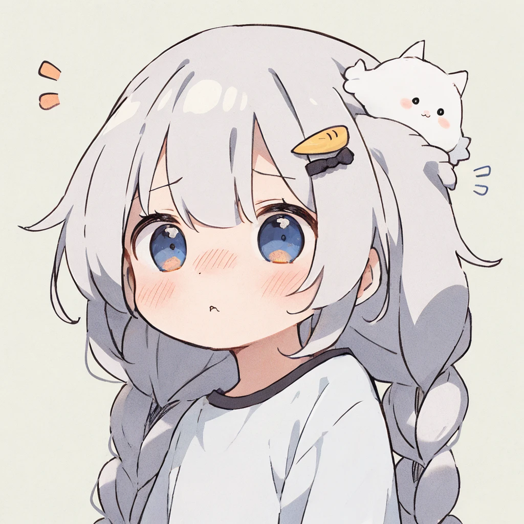 Anime girl with long hair and a cat on her shoulder, Cute anime cat girl, Cat ears anime girl, Cute anime face, nyaruko-san, White Hair Girl, Cute Anime Girl, White cat lady, A flood of gray hair, Cat-eared girl, 非常にCute Anime Girlの顔, Cute girl anime visuals, Cute Anime Girlの肖像画