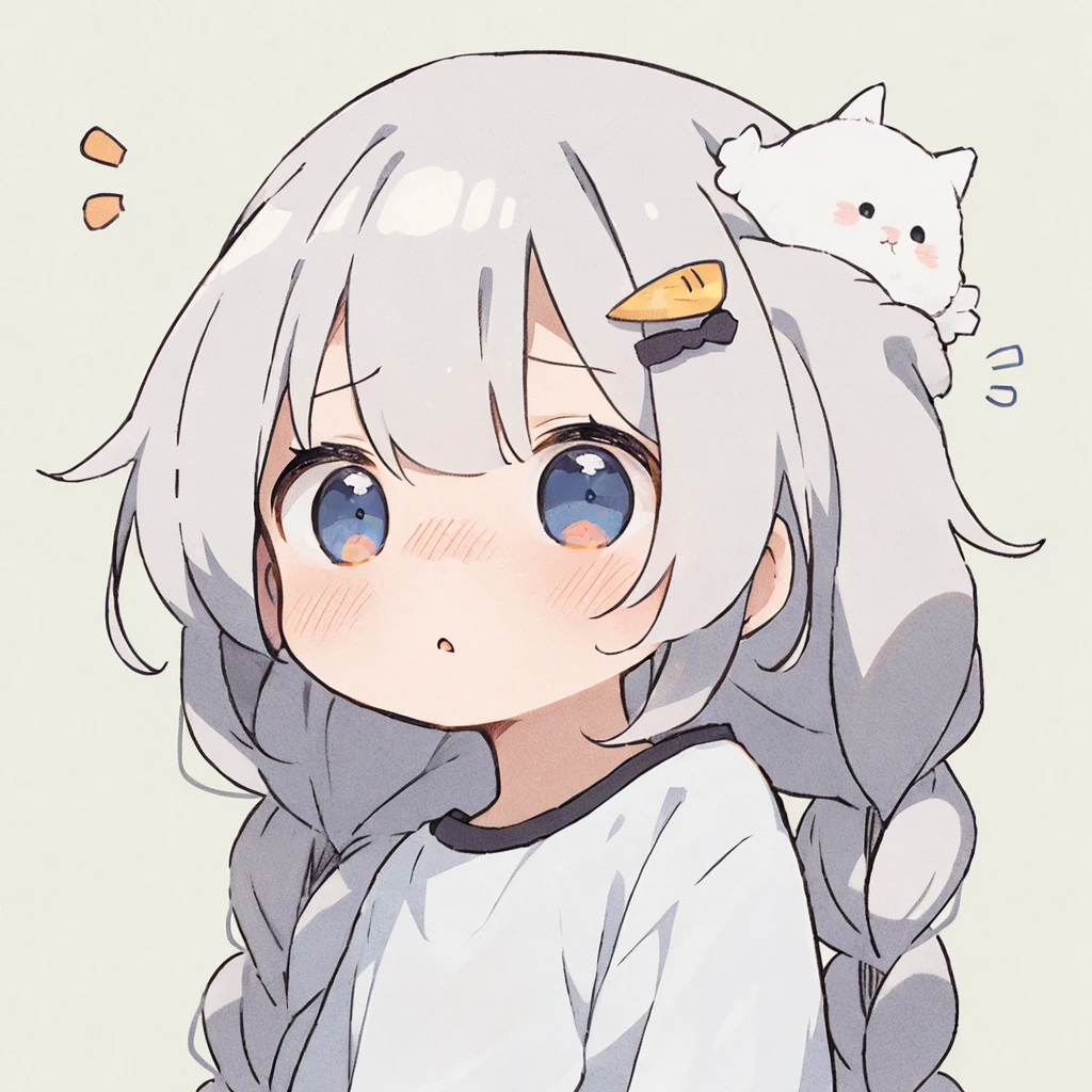 Anime girl with long hair and a cat on her shoulder, Cute anime cat girl, Cat ears anime girl, Cute anime face, nyaruko-san, White Hair Girl, Cute Anime Girl, White cat lady, A flood of gray hair, Cat-eared girl, 非常にCute Anime Girlの顔, Cute girl anime visuals, Cute Anime Girlの肖像画