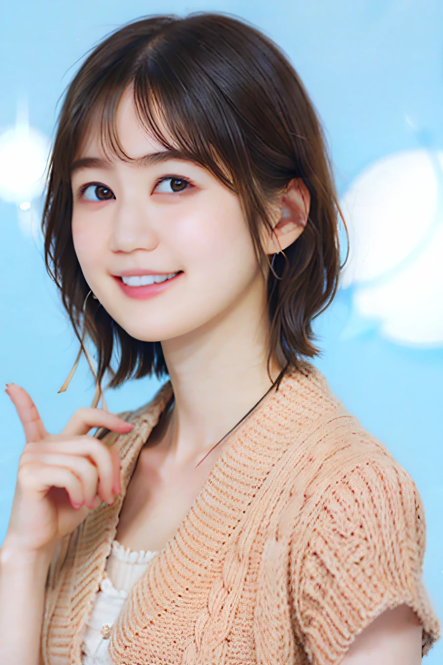 205 ((short hair)), 20-year-old female, In underwear、Put a cardigan over your shoulders、 A refreshing smile、Open your mouth、Beautiful teeth alignment、Black Hair、ear piercing、Necklace around the neck、