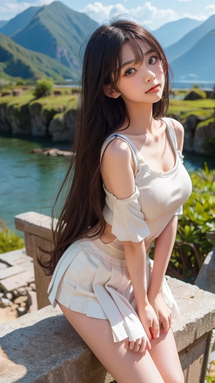 Costumes, long hair, girl, big eyes, Green mountains and clear waters,