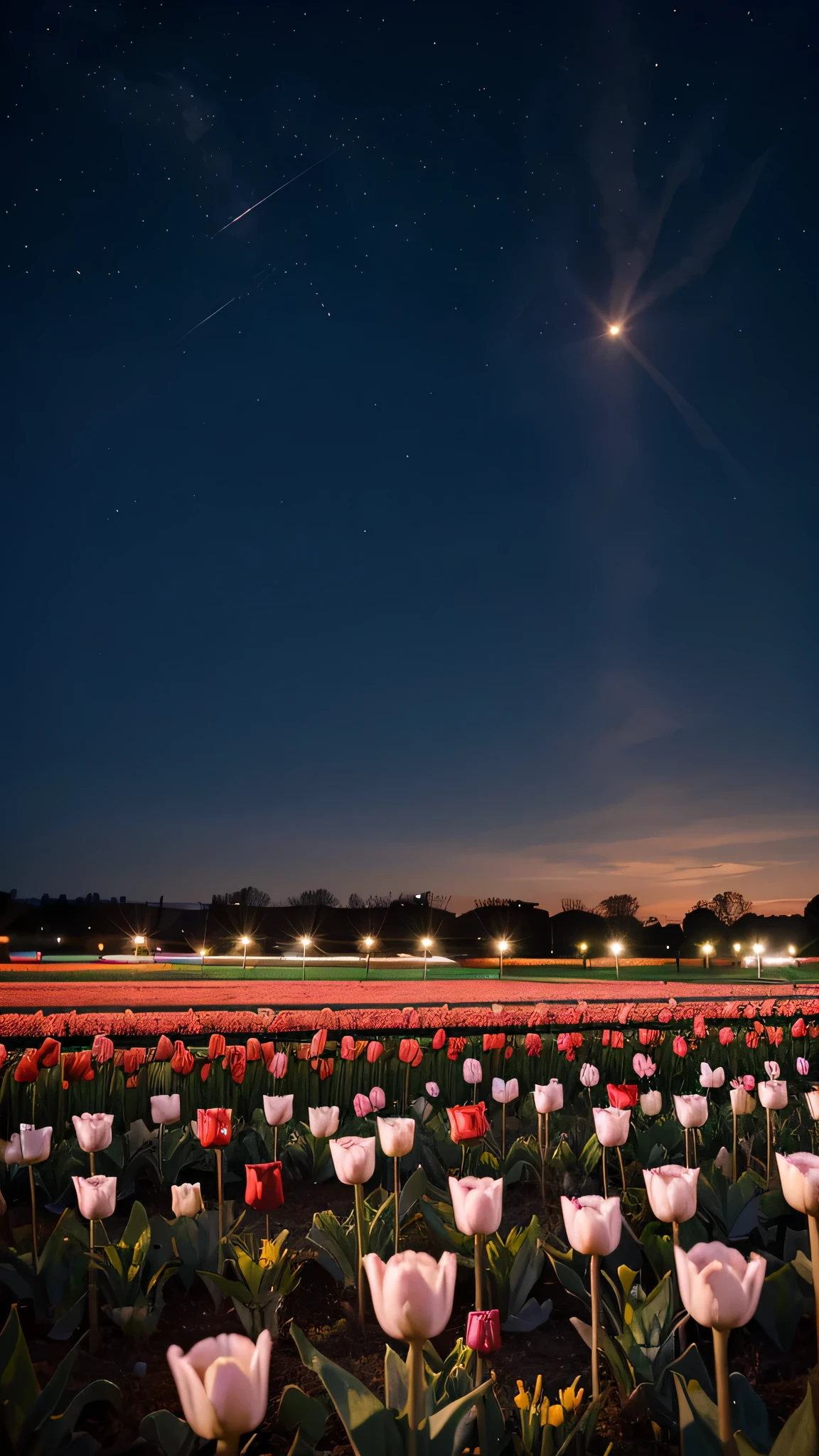 A beautiful night in a field of tulip flowers