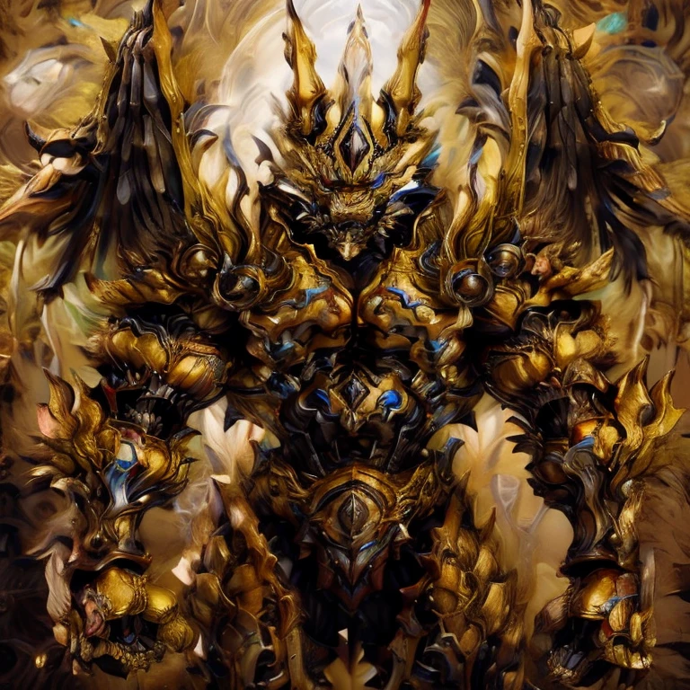 (Pokémon) (Zeraora), (masterpiece, best quality, detailed:1.2), (nj5furry), (medieval armor:1.3) sparkling skin, Vibrant colors, 4K, GOLD armor, Its full plate armor emphasizes the muscles. big muscle (pecs, triceps, traps) unusually developed muscular body, body full of huge muscles. showing off muscles, pectorales enormes. Exaggeratedly huge muscles. Gigachad Muscular, Very muscular, Large pecs, Spread wings, It has wings. have big wings. has 10 large wings. It has large golden wings. The feathers on its wings are detailed and realistic.