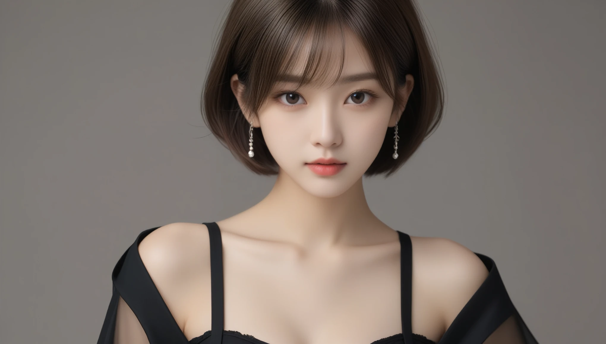 8k, Ultra-high resolution, highest quality, masterpiece, Surreal, photograph, 1 girl, (16 years old:1.3), pretty girl, Cute Face, Beautiful eyes in every detail, 細かくdetailedに,masterpiece,, One Girl:1.2, Japan Female Announcer, One beautiful woman, Wear a black see-through shirt, In a great restaurant, At night, Light brown short bob hair, Perfect dynamic composition, Beautiful and beautiful eyes、Big earrings, Perfect dynamic composition, Beautiful fine details, Fashion magazine coverのように, Bold Pose,Looking at the audience、beauty,Long neck、Laugh a little、Please close your mouth and laugh、(((Ideal body type))),A cup small breasts :2,、Portraiture:2、Perfect Anatomy、鮮明なdetailed、detailed、Surreal、Light and shadow,Strong light,Fashion magazine cover,Thin lips