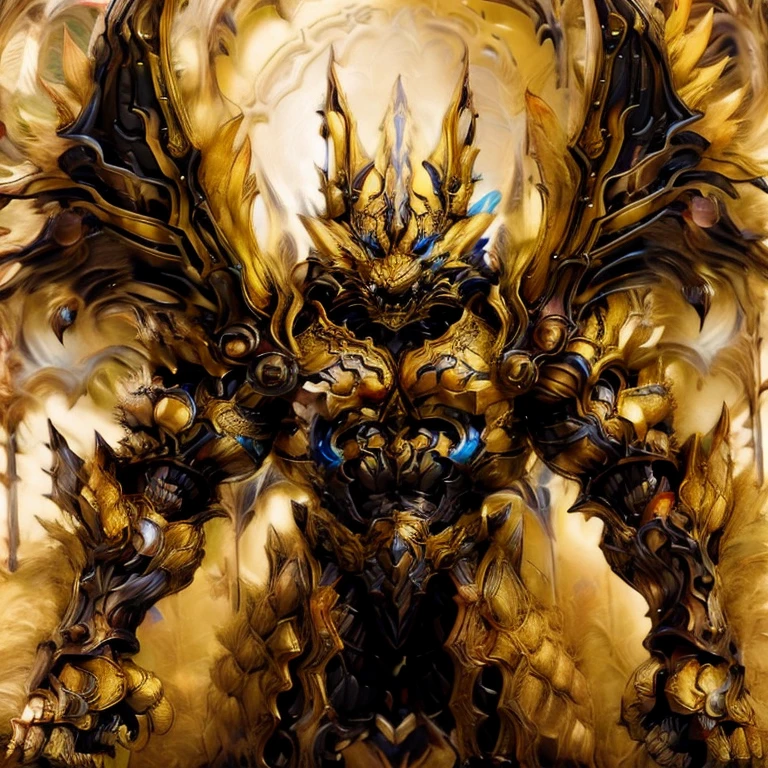 (Pokémon) (Zeraora), (masterpiece, best quality, detailed:1.2), (nj5furry), (medieval armor:1.3) sparkling skin, Vibrant colors, 4K, GOLD armor, Its full plate armor emphasizes the muscles. big muscle (pecs, triceps, traps) unusually developed muscular body, body full of huge muscles. showing off muscles, pectorales enormes. Exaggeratedly huge muscles. Gigachad Muscular, Very muscular, Large pecs, Spread wings, It has wings. have big wings. has 10 large wings. It has large golden wings. The feathers on its wings are detailed and realistic.