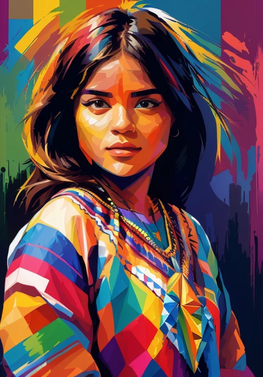 (((WPAP))) (Geometric WPAP) ((variaciones geometricas))A painting of a native girl, WPAP, Portrait of an Amazonian girl, Estilo de arte vectorial, Fantasy pop art, Arte vectorial multicolor, ilustraciones vectoriales, Pintura de arte pop, Arte vectorial, Retrato CMYK, Arte de Photoshop, Una pintura de arte pop, Obra maestra del arte pop