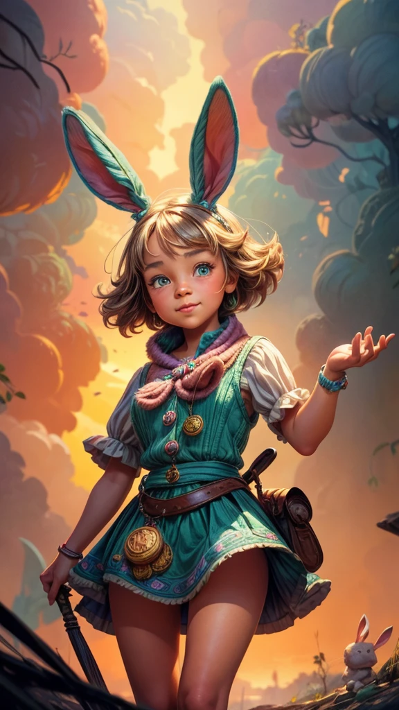 cute rabbit ears,funny old man,whimsical,fantasy,digital illustration,highly detailed,vibrant colors,soft lighting,warm color palette,dynamic composition,award winning art,masterpiece