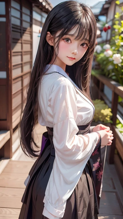 Black long hair loli,15 years old,Wearing a maid outfit,Beautiful and detailed eyes and face,masterpiece, best quality,close up,Upper body,  Cute 2D, Background Backlight HD, Nogizaka Idol, Asuka Saito, facing the camera