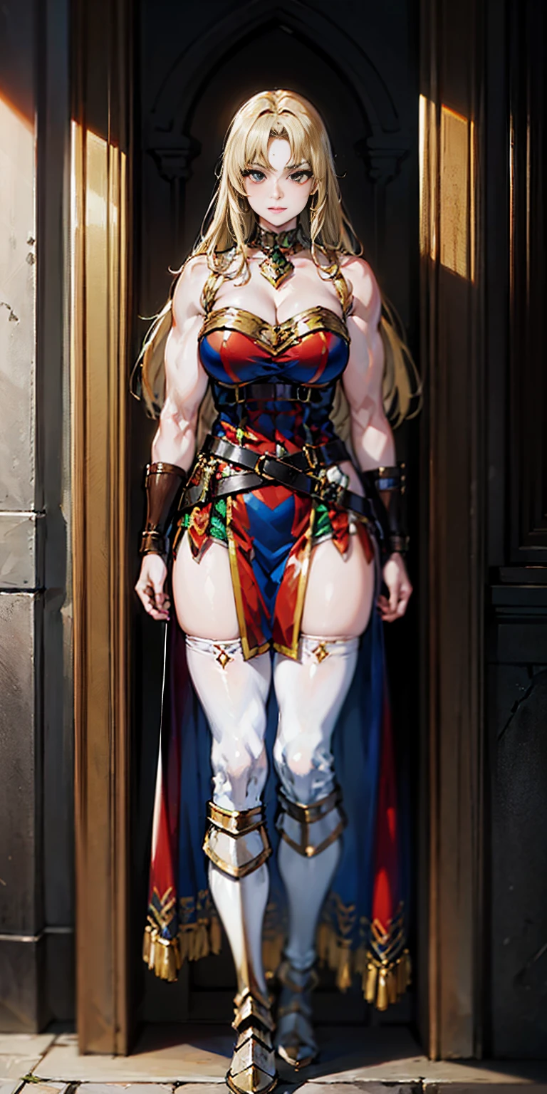 full body standing symmetrical beautiful woman, hyper realistic, 1girl, Asgard, Valkyrie, Lady Knight, correct anatomy, epic fantasy digital art, tmasterpiece, 8k, high definition resolution, detailed drawing, superior quality, epic composition, muscular body, muscular turned arms behind body