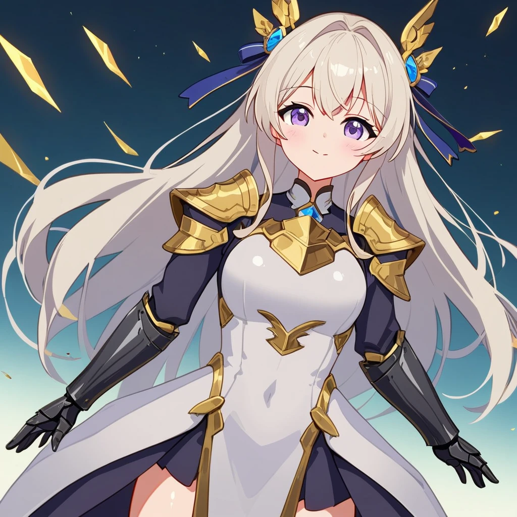 anime, waifu, exceptional, best aesthetic, new, newest, best quality, masterpiece, BREAK Cute 1girl, shiny black armor, white long hair, absurdres, solo
