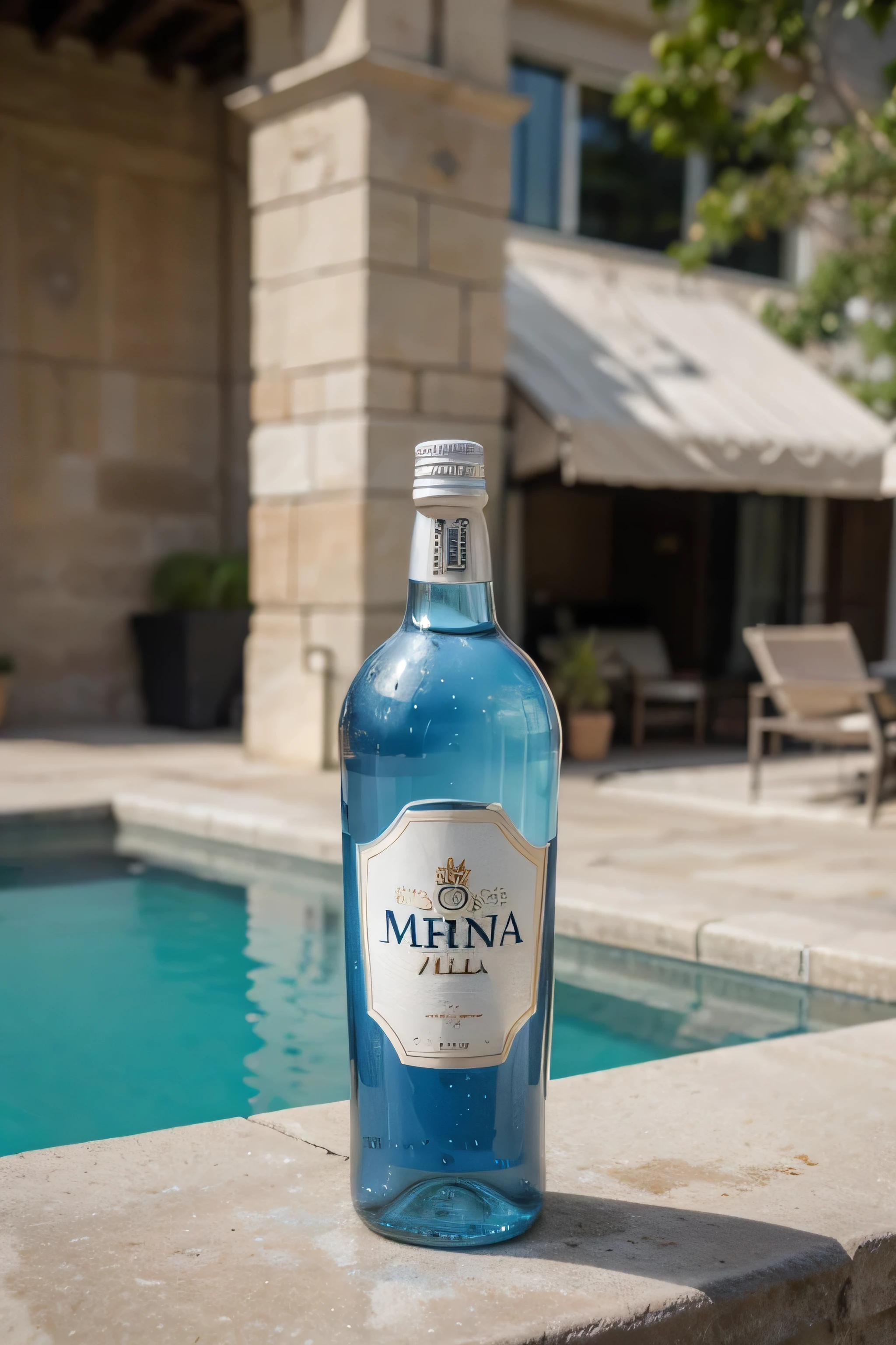 Botella de vidrio ron blanco sabor mora azul