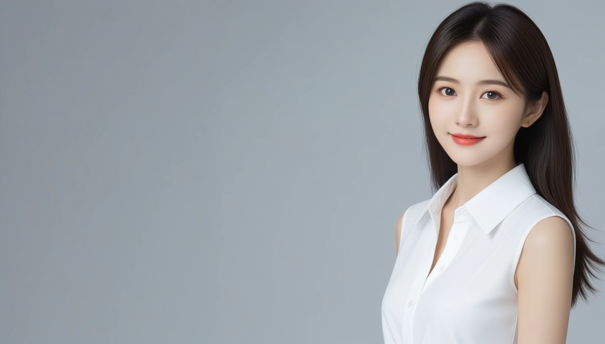 8k, Ultra-high resolution, highest quality, masterpiece, Surreal, photograph, 1 girl, (:1.3), pretty girl, Cute Face, 細部までBeautiful Eyes, 細かくdetailedに,masterpiece,, One Girl:1.2, Japan Female Announcer, One beautiful woman,((A big friendly smile)),fascinating viewer, Captive of Love, Small cleavage、Photorealistic Lighting、Backlight、Facial Light、Ray-tracing、(bright:1.2)、Beautiful Eyes,Delicate face、 Face close-up, (((Wearing a tight white collared shirt,Tight long dark grey skirt,High heels))),(Improve your body line mood:1.1)、Shiny skin、Good figure,Perfect Anatomy,Beautiful actress,Bold Pose,Looking at the audience、beauty,Long neck、Laugh a little、Please close your mouth and laugh、(((Ideal body type))),A cup small breasts :2,、Portraiture:2、Perfect Anatomy、鮮明なdetailed、detailed、Surreal、Light and shadow,Strong light,Fashion magazine cover,Thin lips
