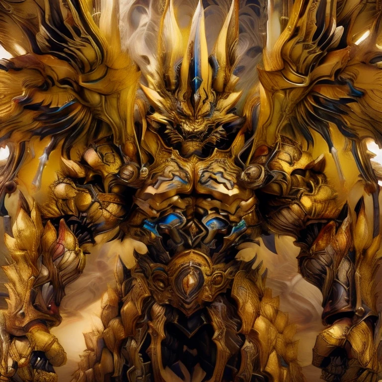 (Pokémon) (Zeraora), (masterpiece, best quality, detailed:1.2), (nj5furry), (medieval armor:1.3) sparkling skin, Vibrant colors, 4K, GOLD armor, Its full plate armor emphasizes the muscles. big muscle (pecs, triceps, traps) unusually developed muscular body, body full of huge muscles. showing off muscles, pectorales enormes. Exaggeratedly huge muscles. Gigachad Muscular, Very muscular, Large pecs, Spread wings, It has wings. have big wings. has 10 large wings. It has large golden wings. The feathers on its wings are detailed and realistic.