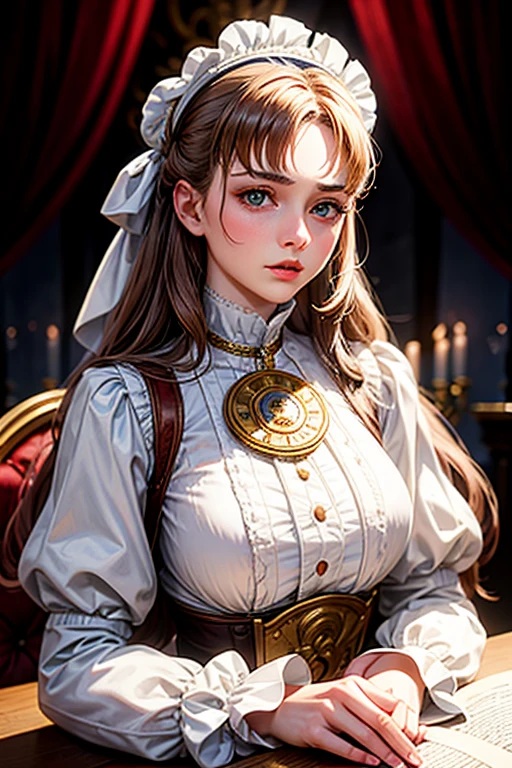 Foto CRU. Anna Karenina 22 anos, Dressed in period clothes, Russia, 19th century AD, perspectiva, half body detalhe, sharp focus, ligeira mistura, detalhe, looking like it&#39;s medieval, (high skin detalhe: 1,2), 8k hd, DSLR, luz suave, alta qualidade, Filmes granulados Fujifilm XT3.