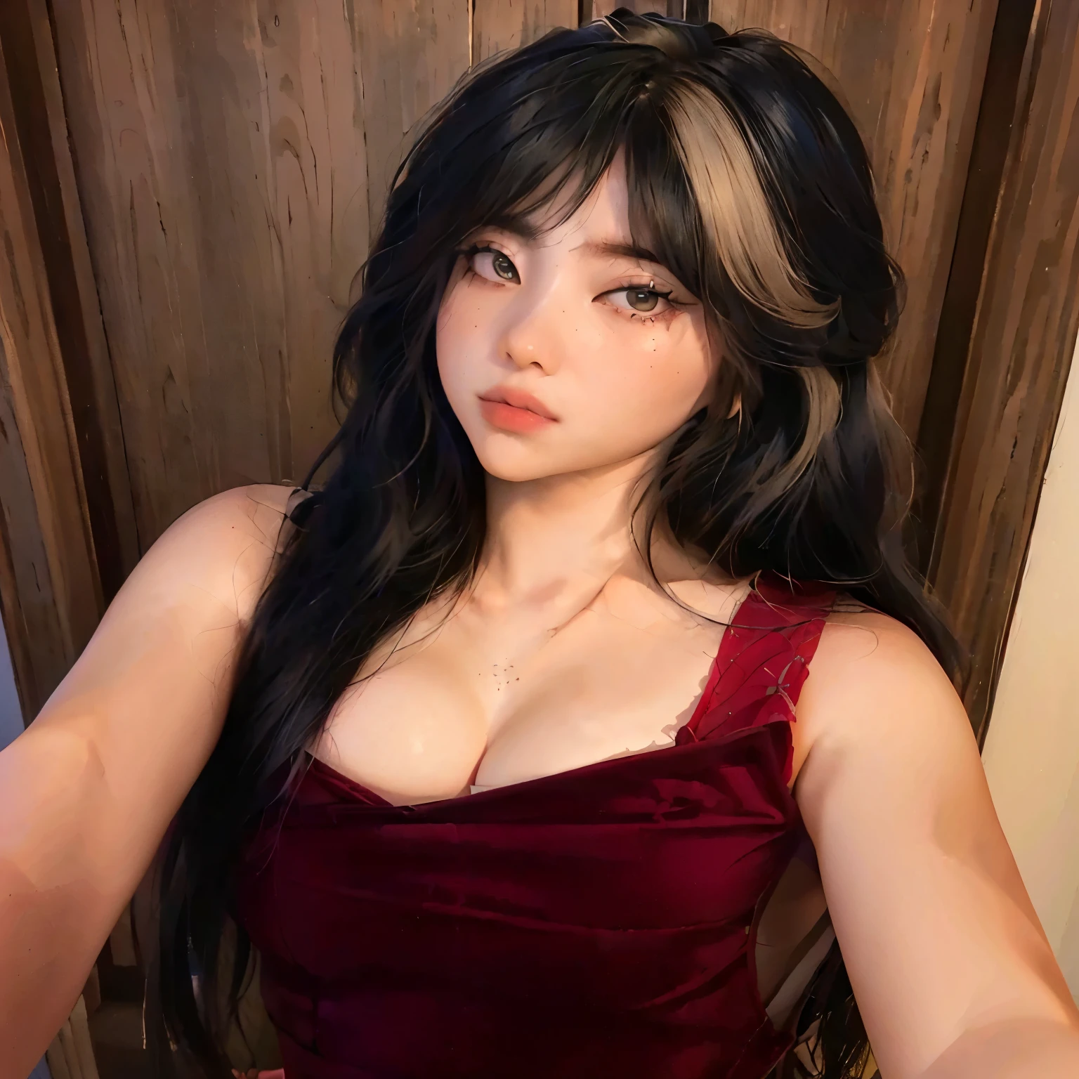 un primer plano de una mujer con un vestido rojo posando para una foto, beautiful south mujer coreana, gorgeous young mujer coreana, muchacha coreana, beautiful young mujer coreana, beautiful Asian girl, ella tiene el pelo negro con flequillo, mujer coreana, ulzzang, Asian girl with long hair, ig model | tipo germen, sakimichan, Asian girl