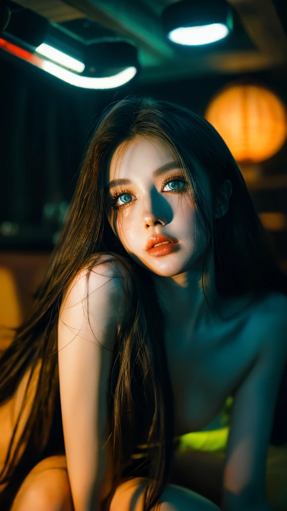 (highres,masterpiece:1.2),(realistic:1.37),(best quality, highres, ultra-detailed, realistic), mesmerizing cyberpunk dark fantasy, Medusa in all her sinister beauty, with six serpent arms gracefully intertwined. (Her radiant eyes:1.6), hypnotic and piercing, capture the essence of a demonic queen. The details of her face, meticulously crafted, reveal every delicate scale and unique pattern. The atmosphere surrounding her is filled with an otherworldly aura, bathed in a mix of neon lights and shadows. The backdrop resembles a movie scene, with hints of an ominous underworld. This portrait presents a close-up shot, focusing on the captivating visage of the goddess, portraying her as a captivating and formidable presence in the realms of darkness, the most beautiful face in the universe, erotic face, sensual face,(NSFW:1.3)high nose, dreamy blue eyes, naked completely, naked breasts, full body picture, sexy pose