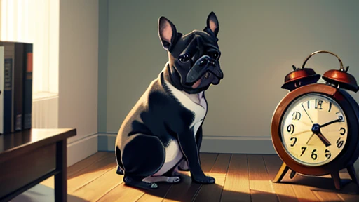 Clock Alarm Clock　Crouching French bulldog barking