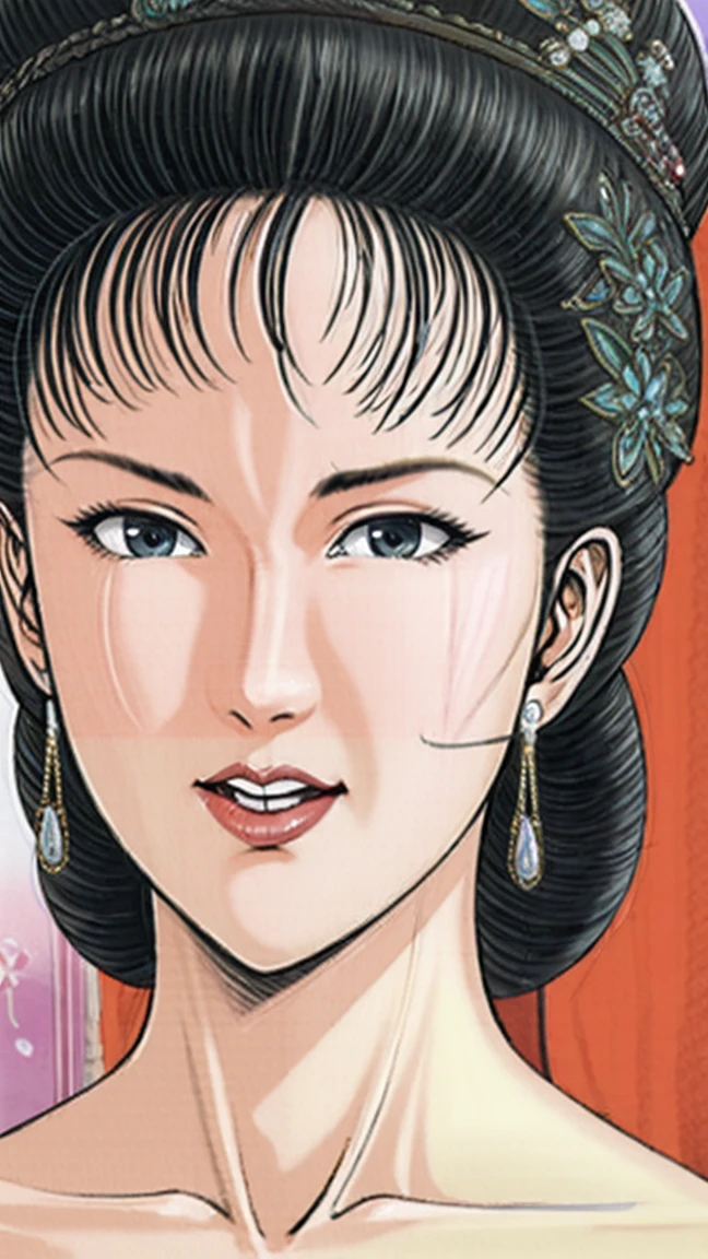 (best quality), (very aesthetic), (ultra-detailed), (best illustration),(a mature female),(NSFW),(perfect face),Suikoden,Mrs. Lin,((full_body)),((full_nude)),red cheek,sweating,skinny,flushed skin,hairly pussy,((Ahegao)),chinese traditional bed room,doing sex,An erect penis is pressed against her mouth