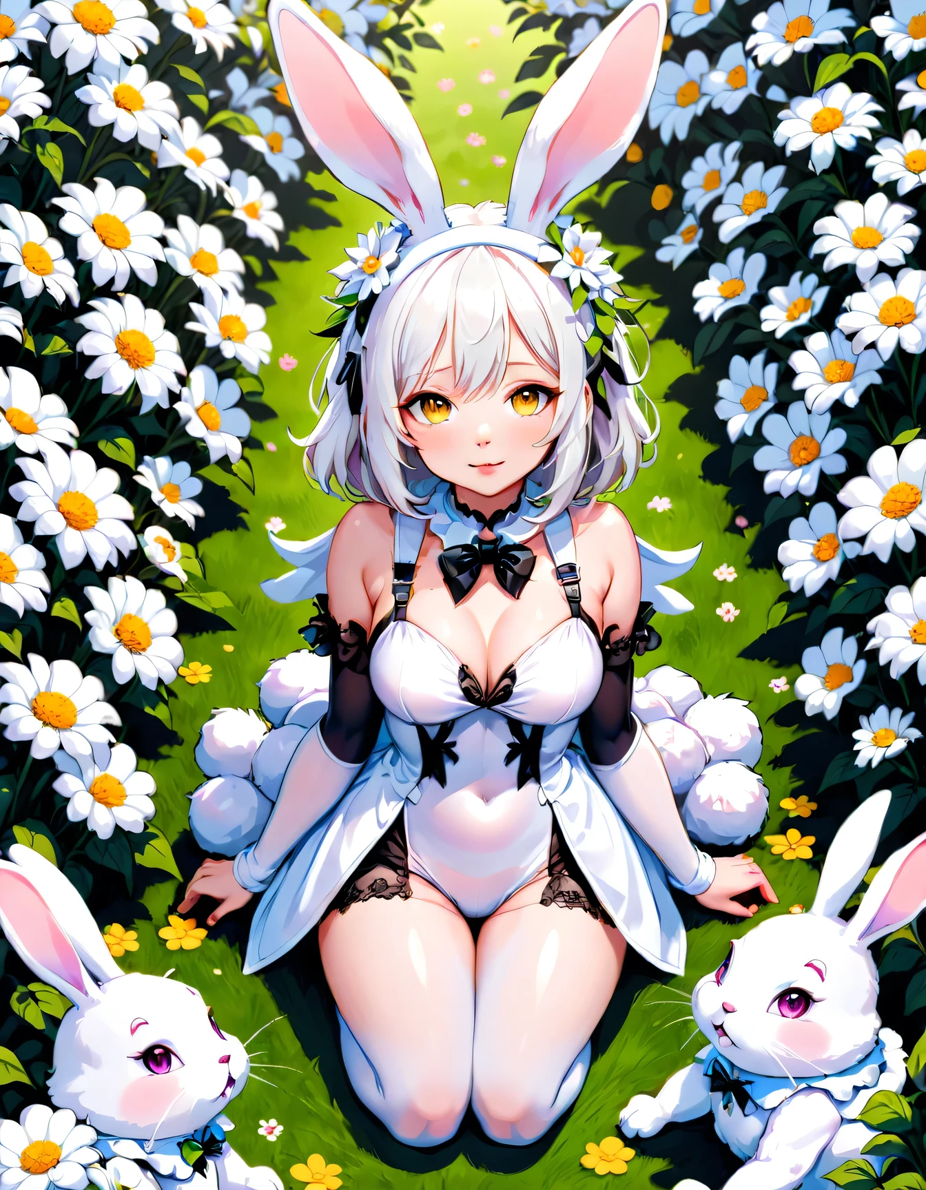 (masterpiece:1.5),(best quality:1.5),(high resolution:1.5),(8k:1,5),(perfect face:1.5),(perfect body:1.5),(perfect hands:1.5),(perfect fingers:1.5),full body,,1woman,(megami magazine:1.3),pale skin,(fighter:1.5),black short hair,(hair over one eye:1.5),,(drunken face:1.3),(small breasts:1.1),(large ass:1.3),small nipples,(white bunny suit:1.5),(White バニースーツ See-through:1.5), looking at viewer, facing forward,Tight clothes,Hide one eye,(cameltoe:1.2),(white バニースーツ erect nipples:1.3),wet,(sweat:1.2),steam,,(Behavior of rabbits during rabbit rutting season:1.5),
