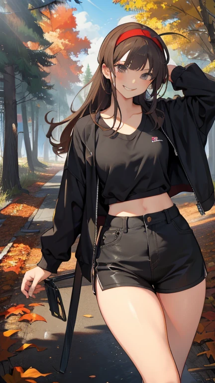 Ryoubi,Black clothing,Skimpy clothing,Smiling expression,Plains,forest,