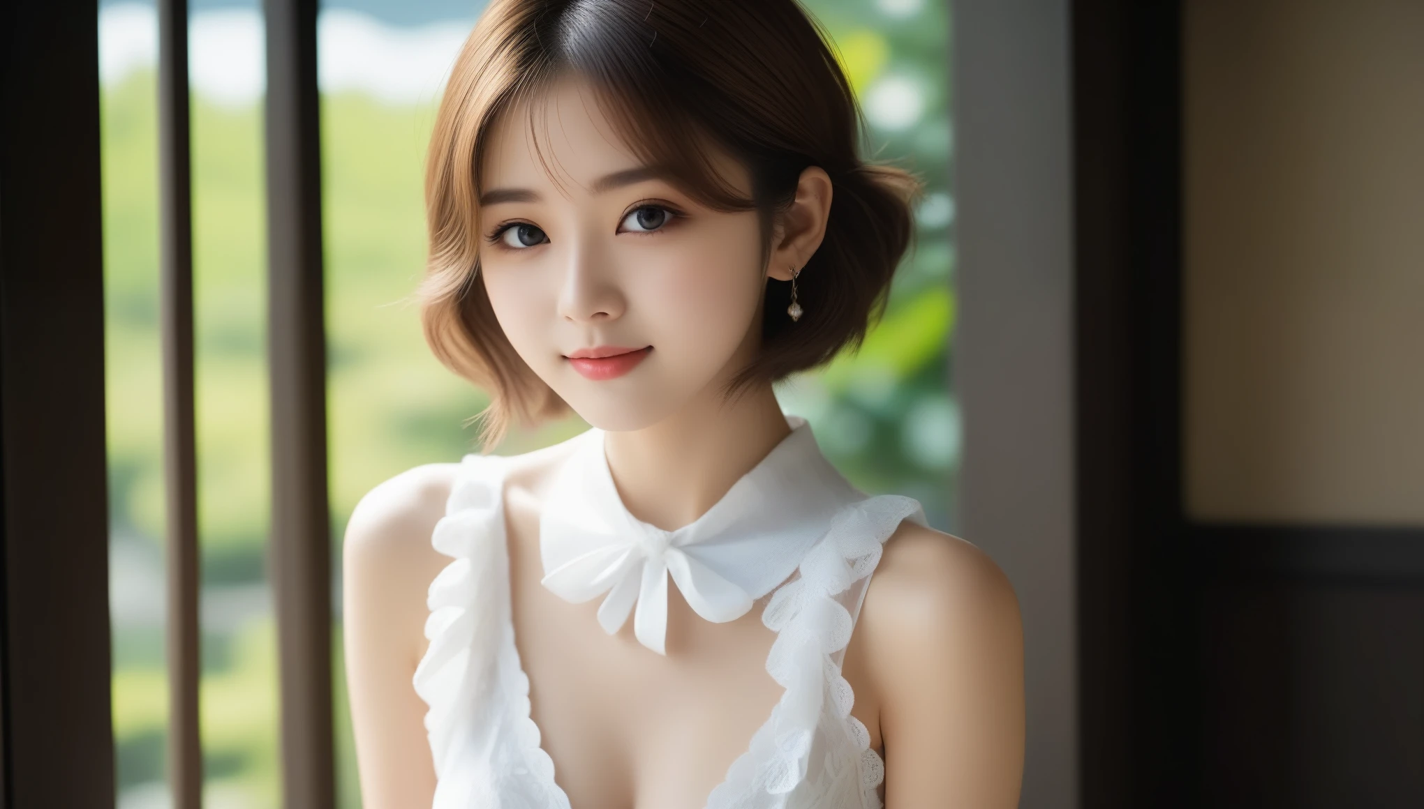 8k, Ultra-high resolution, highest quality, masterpiece, Surreal, photograph, 1 girl, (:1.3), pretty girl, Cute Face, 細部までbeautiful目, 細かくdetailedに,masterpiece,, One Girl:1.2, Japan Female Announcer, 一人のbeautiful女性,Beachfront,Morning view,sunrise,sunny,One Girl,とてもbeautiful顔,small,Hair weight,Fluffy hair,Random representation,Big eyes、Light brown hair、beautiful, beautiful肌、beautiful white skin, Soft Bust、16 years oldooking at the audience、beauty,Long neck、Laugh a little、Please close your mouth and laugh、(((Ideal body type))),A cup small breasts :2,、Portraiture:2、Perfect Anatomy、鮮明なdetailed、detailed、Surreal、Light and shadow,Strong light,Fashion magazine cover,Thin lips