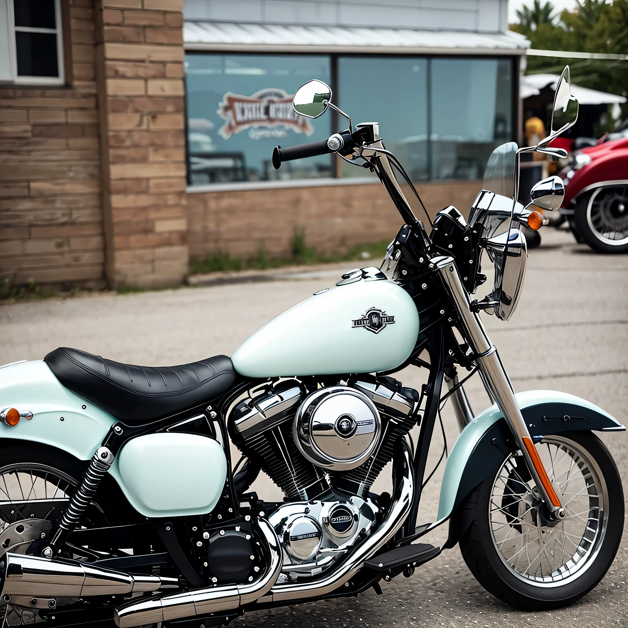 An antique Cruise Custom motorcycle Harley-Davidson, High handlebars, Windshield