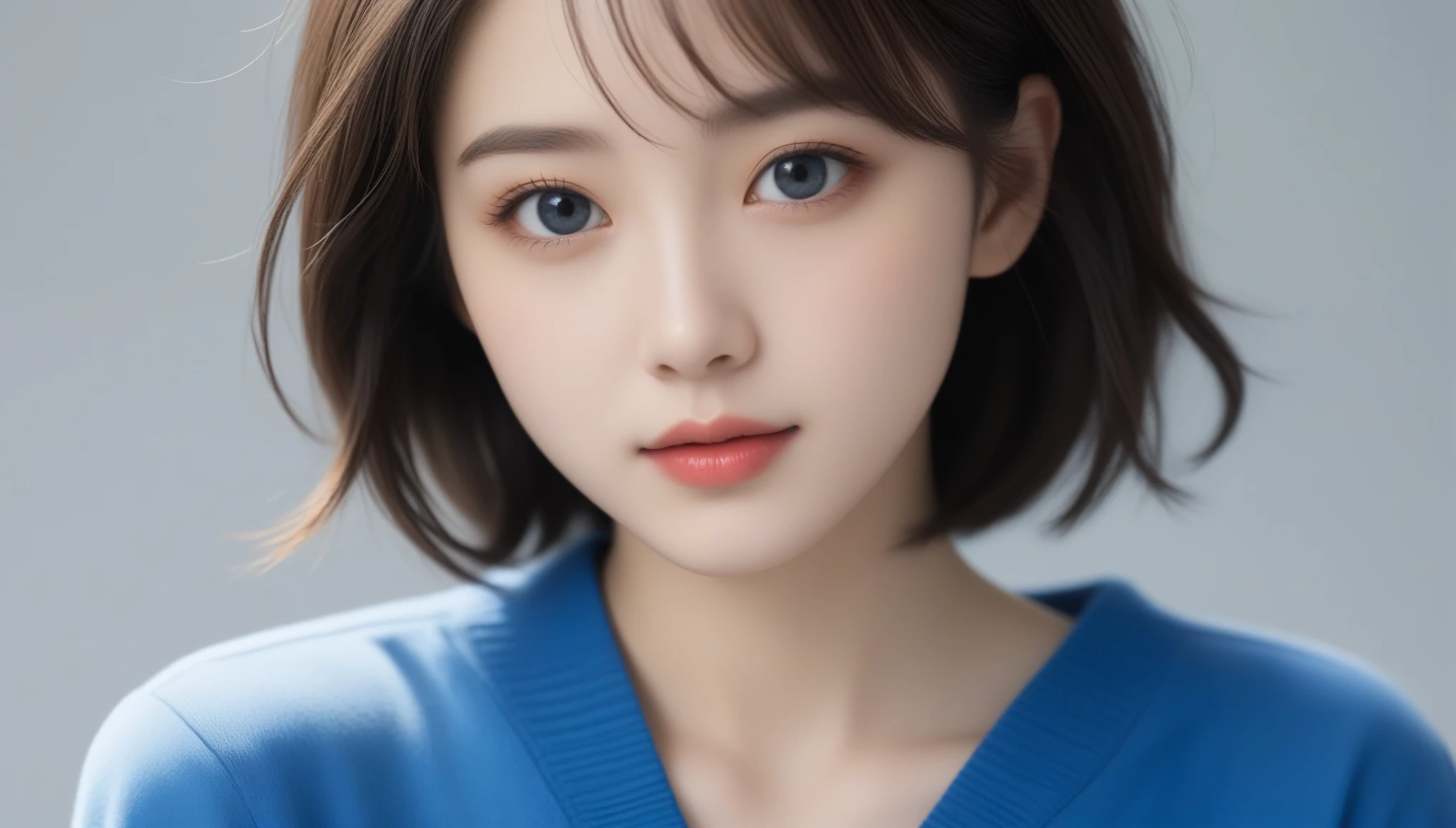 8k, Ultra-high resolution, highest quality, masterpiece, Surreal, photograph, 1 girl, (:1.3), pretty girl, Cute Face, Beautiful eyes in every detail, 細かくdetailedに,masterpiece,, One Girl:1.2, Japan Female Announcer, One beautiful woman, Very delicate and beautiful, Beautiful face and eyes in every detail, Earrings, Short Medium Hair, Wavy Hair, whole body, Navy Blue School_uniform, ,Bold Pose,Looking at the audience、beauty,Long neck、Laugh a little、Please close your mouth and laugh、(((Ideal body type))),A cup small breasts :2,、Portraiture:2、Perfect Anatomy、鮮明なdetailed、detailed、Surreal、Light and shadow,Strong light,Fashion magazine cover,Thin lips