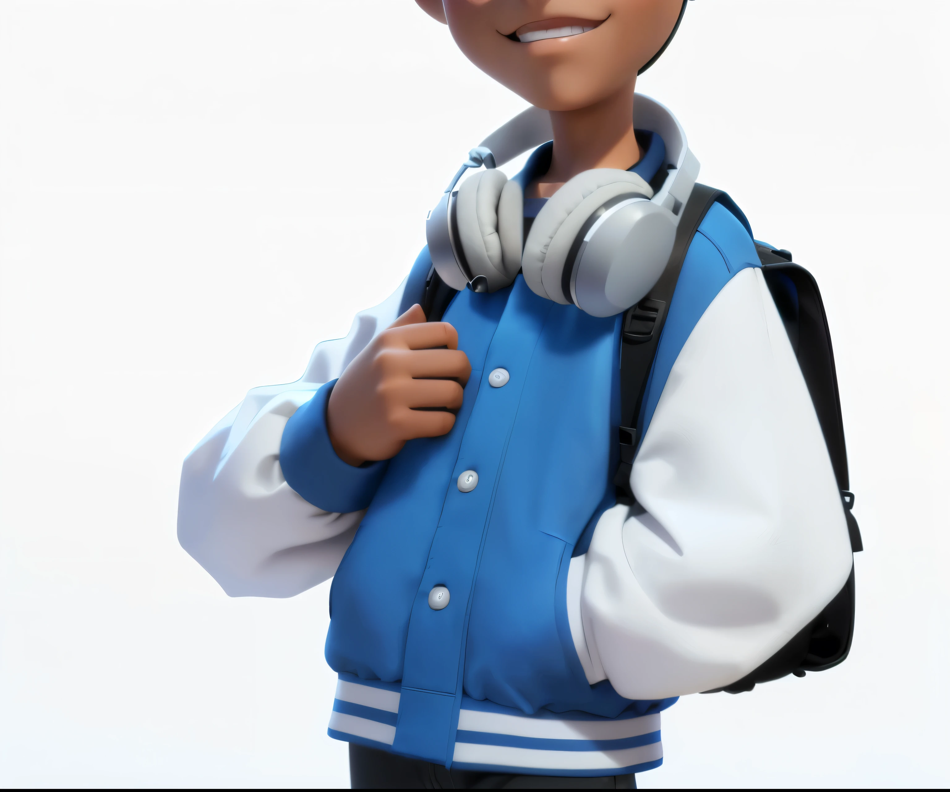 There is a little boy wearing headphones,Carrying a backpack, Maxwell rendering, Arnold Maya Rendering, Promotional Rendering, Animated Characters, Close-up characters, 3d characters render, High resolution rendering, character render, 3d characters, 3d characters, Stylized characters, Rendering in Blender, very detailed character, Cartoon Characters, Rendering in Arnold, Cartoon Rendering Keyshot