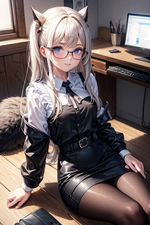 Yase area, catalizador, Cabello amarillo, blue eyes, cola de caballo, Cinta para el pelo,
OL,Gafas de abismo negro, fin, chaqueta de traje negro, chaqueta con cuello, Camisa de vestir blanca, camisa de cuello, escote, button, Correa, ID card on the neck., black pencil skirt, pantimedias negras, tacones de aguja,sonrisa, Rubor, Mirando al espectador, encanto, mechanic,en una computadora,sentado con las piernas cruzadas en una silla, interior,Touch typing , ROMPER indoors, Oficina,
ROMPER looking at viewer,
ROMPER (obra maestra:1.2), Of the highest quality, high resolution, fondo de pantalla de unidad 8k, (cifra:0.8), (ojos detallados y hermosos:1.6), cara muy detallada, perfect lighting, CG muy detallado, (manos perfectas, perfect anatomy), (((pussy)))
