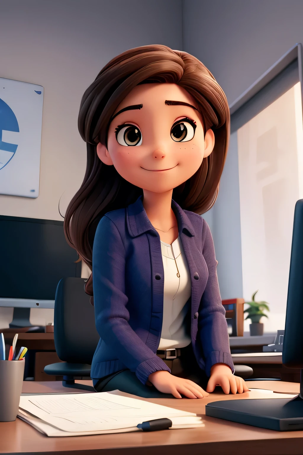 A close up of a cartoon character sitting at a desk - SeaArt AI