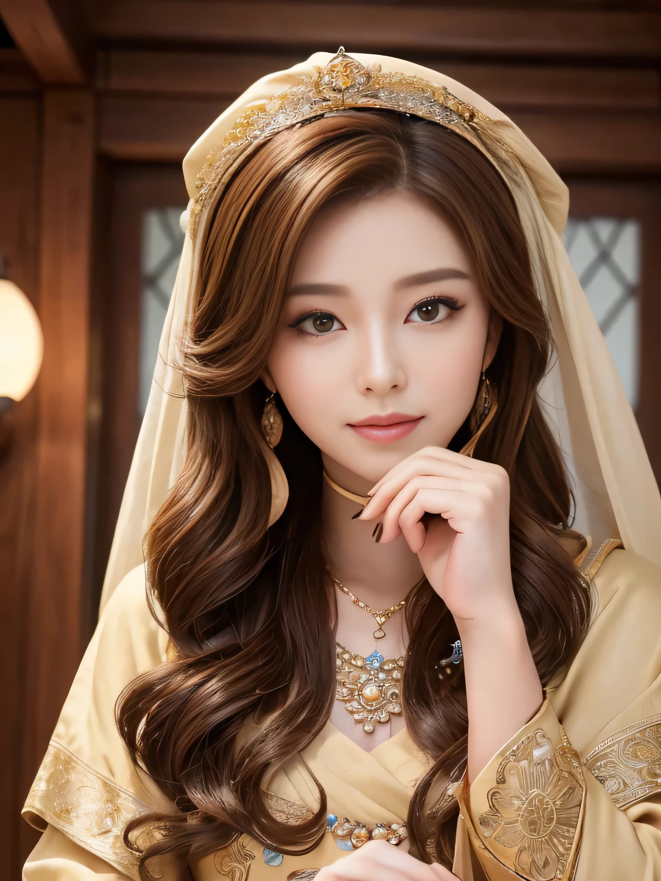 ((best quality)), ((masterpiece)), (detailed), perfect face fortune teller brown hair、Curly Hair