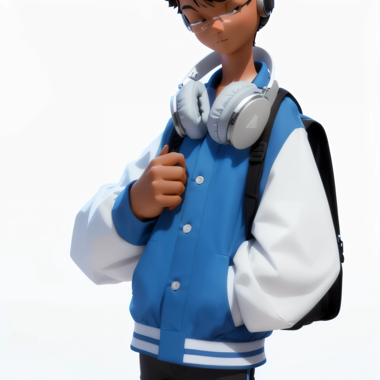 There is a wearing headphones,Carrying a backpack, ,Buttons,Maxwell rendering, Arnold Maya Rendering, Promotional Rendering, Animated Characters, Close-up characters, 3d characters render, High resolution rendering, character render, 3d characters, 3d characters, Stylized characters, Rendering in Blender, very detailed character, Cartoon Characters, Rendering in Arnold, Cartoon Rendering Keyshot