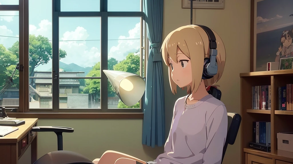 anime character sitting at desk with headphones on and a lamp, trending onstudio ghibli, trending on studio ghibli, screenshot from the anime film, studio ghibli anime screenshot, anime movie screenshot, style in ghibli anime, miyazaki's animated film, in the studio ghibli anime film, style of red line anime movie, still from tv anime, lofi girl