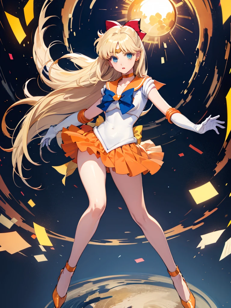 Sailor Venus、Blonde、Long Hair、Panty shot、The skirt is up.、