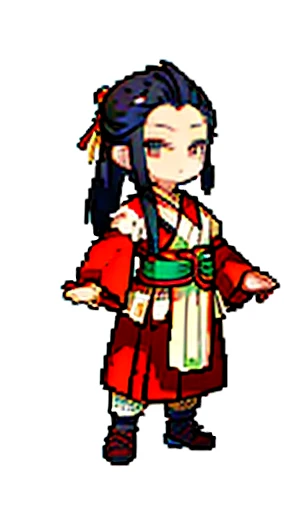 Old man in ancient Chinese costume、Wise Old Man、Looking into the camera、Her hair is tied up in a single bun on top of her head、Long sleeve、Hanfu、Black Hair、Stand and pose、Pixel art、(masterpiece, highest quality, highest quality), pixel,pixel art,whole body,Characters in Romance of the Three Kingdoms、Transform、beard、Short Deformation、Old man with long beard