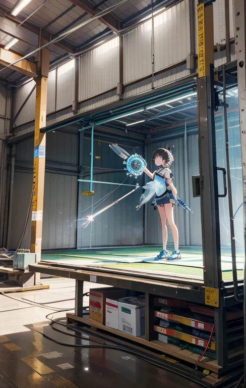 masterpiece, highest quality, Sitting, whole body, indoor, From the side, (1 mechanical girl trapped in a hangar:1.5),(Transparent surface and skin:1.5),(There are many mechanical gears and electronic components inside the body.:1.4),(Mechanical and cervical vertebrae:1.3),alone,Expressionless,(Wires and cables connecting the head and body:1.4),(Surgical Instrument Mechanical Arm:1.2),(Circuit board:1.4),(Character Focus:1.3),SF, whole bodyショット