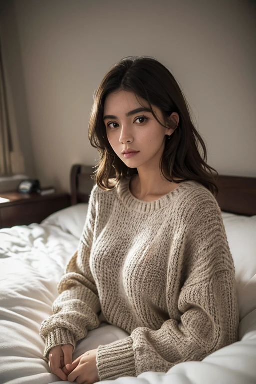 (Large size_Sweater:1.3), colorful Large size_Sweater,
buena mano,4k, high resolution, obra maestra, mejor calidad, Cabeza:1.3,((Hasselblad Photography)), Sharp focus, (cinematic lighting), noche, soft lighting, dynamic angle, [:(cara detallada:1.2):0.2],(((sentado en una cama))), afuera,   