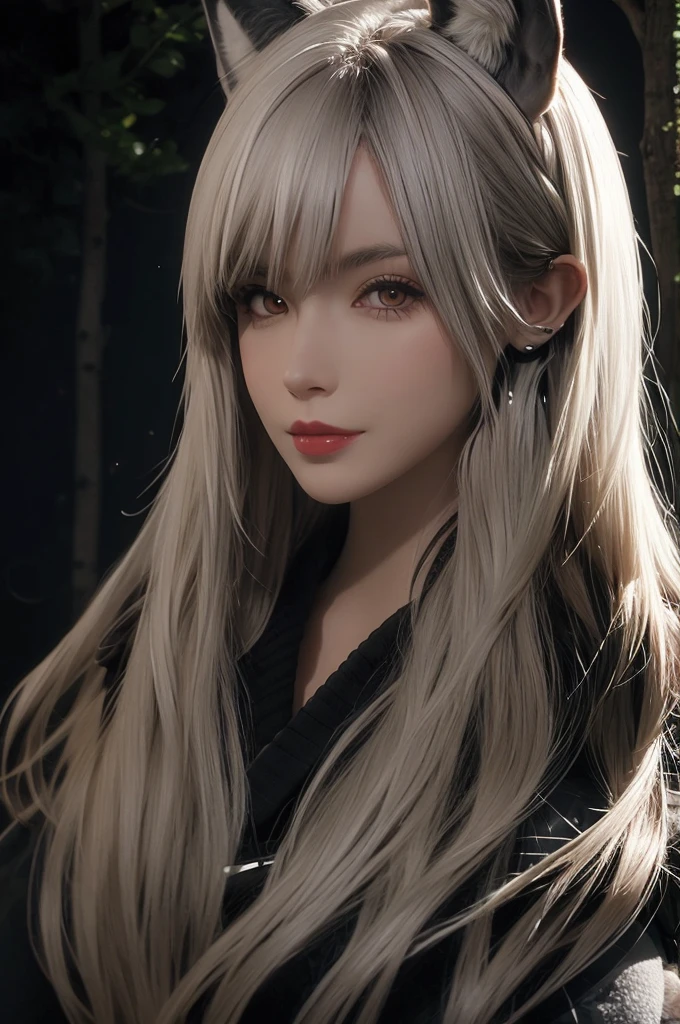Wolf,hairy,Lovely,White haine hair,night,forest,evil