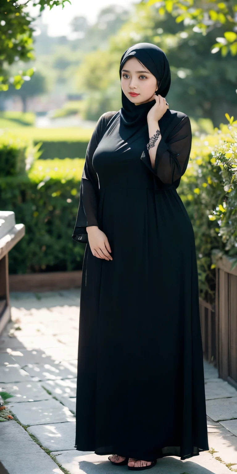 1 chinese-Indonesian girl, modern plain hijab, shy, medium portrait, watery eyes, wearing dark green indonesian Clothes, ((big breasts)), black bokeh background, well-proportioned body,, chubby massive thighs, full body pose, Hena art on the body, hena art the body, full body view, Hena art on the body, hena art the body , Hena art on the body, hena art the body, Hena art on the body, hena art the body, Hena art on the body, hena art the body