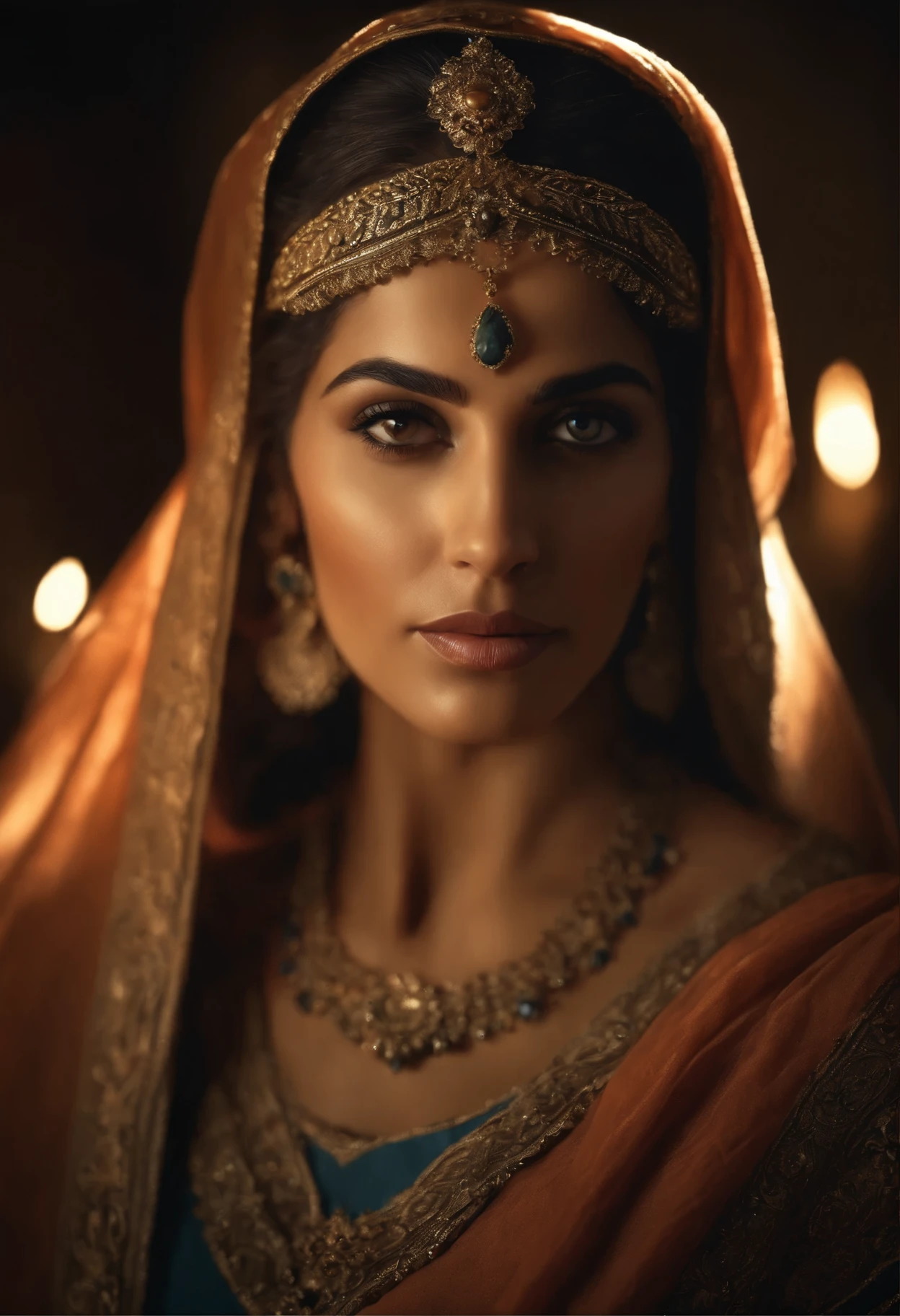 a beautiful old arab woman, stunning portrait of 3 arabian women, biblical character, high fantasy, dramatic lighting, chiaroscuro, dramatic shadows, rich colors, intricate details, elegant poses, beautiful eyes and facial features, detailed ornate clothing, elaborate headpieces, mysterious atmosphere, (best quality,4k,8k,highres,masterpiece:1.2),ultra-detailed,(realistic,photorealistic,photo-realistic:1.37),cinematic composition,dramatic lighting and shadows,vibrant colors,impeccable details