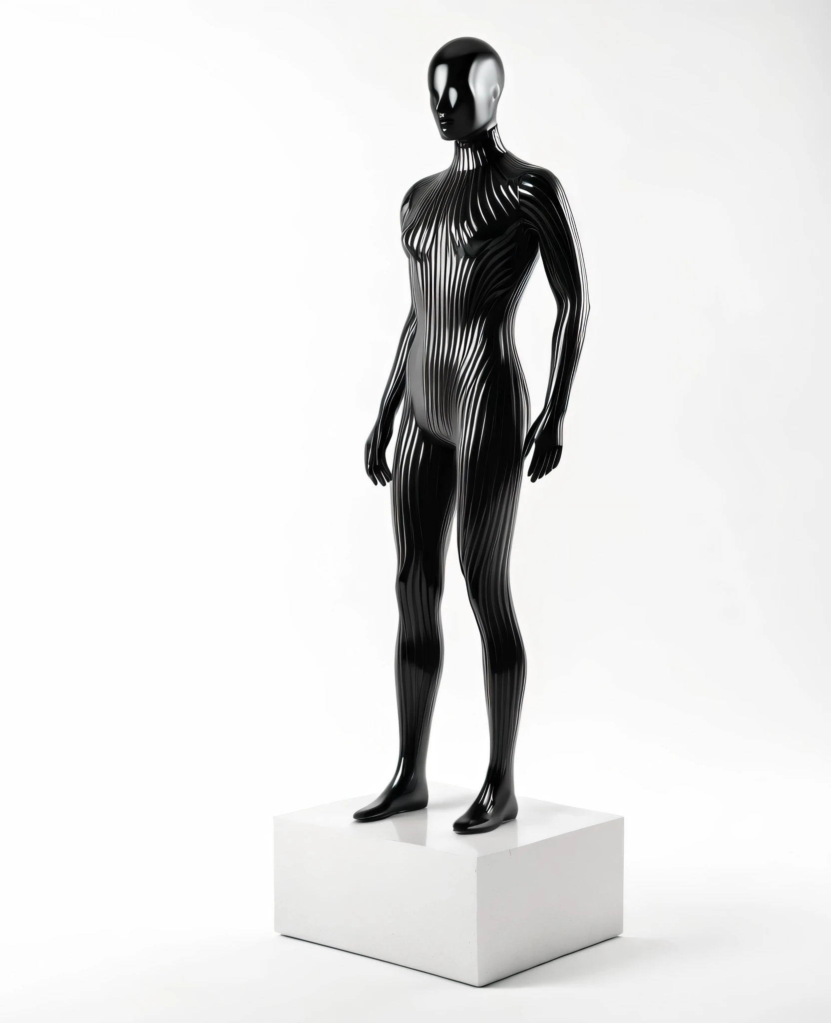 A mannequin with 3d plastic black layers on a white background 3d horror 