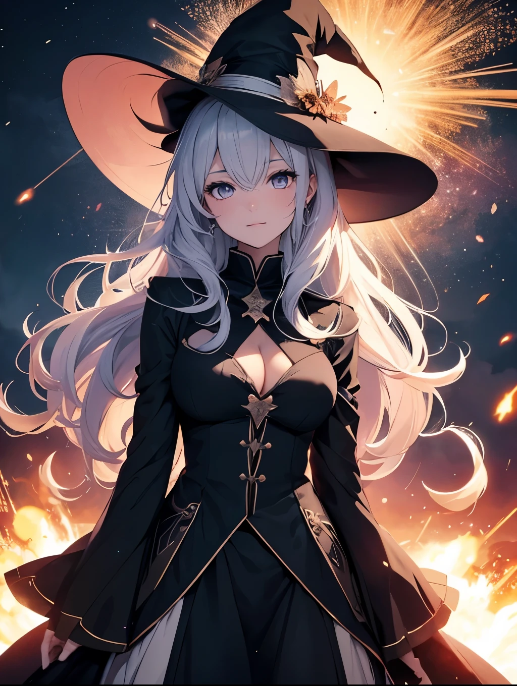 1woman24歳　

Big Explosion！！
Romanticism, 
The most beautiful々Color,  particle,A beautiful 24-year-old with a gentle, magical light、Fox Ears、Silver Hair、Like Fujiko Mine、Beautiful Eyes、High-definition depiction, Realistic, 8k, Unity, wide shot, light smile, Beautiful and clearly painted, explosion, beautiful anime witch, witch's veil, witch clothes, Countless rays of light falling down, swirling light, big explosion background, one arm up over head, Intense light is emitted from the magic circle in front of the girl.