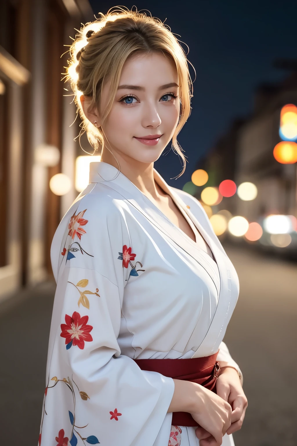 Gorgeous Japanese costumes、White kimono、Fireworks display、On the chest、Full Body Tattoo、Hair tied up、Full body photo、Sexy Face、short hair、 A look of complete lust、(((masterpiece)))、((highest quality))、((超Realistic))、成熟したwoman、成熟したwoman、perspective、Very detailed、Perfect hands、Finger details、beautiful and detailed eyes、Brown eyes muscular body、Perfect captivating eyes、Best image quality、Fine-grained image quality、beautiful、European, woman, woman Italian, Italian, smile、blue eyes、jewelry, blue eyes, Realistic, High resolution, Soft Light,Hip Up, Glowing Skin, (Detailed face),Full Body Tattoo、jewelry, , night, Blonde Hair, Wavy Hair, beautiful soldier, attractive appearance, smile, Perfect Style, Perfect balance, Fine skin, Embarrassed look、